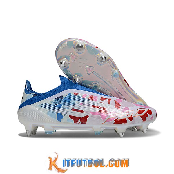 Adidas Botas De Fútbol F50 Elite Laceless SG Blanco/Azul/Rosa -02