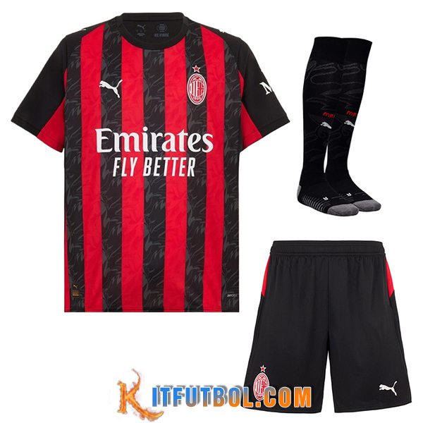 Camisetas Futbol AC Milan Primera (Cortos + Calcetines) 2025/2026