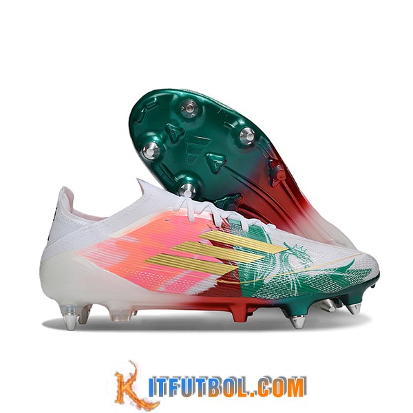 Adidas Botas De Fútbol F50 Elite SG Blanco/Rosa/Verde/Amarillo