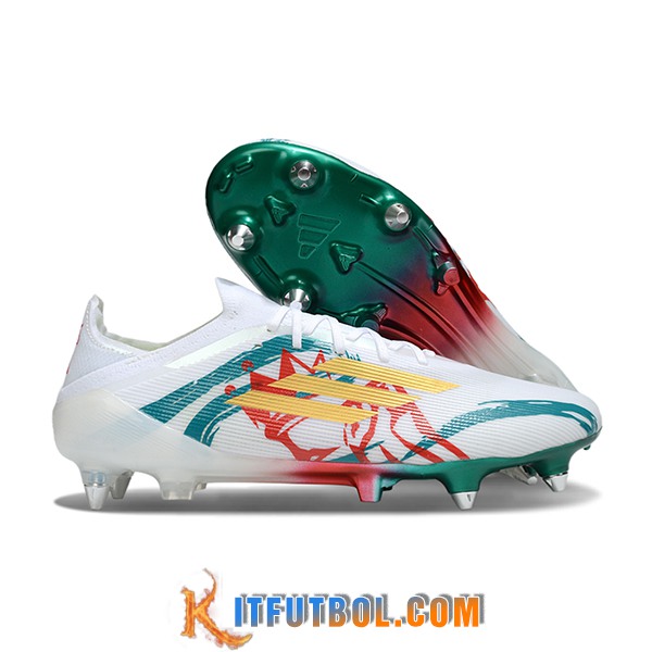 Adidas Botas De Fútbol F50 Elite SG Blanco/Verde/Amarillo/Rojo