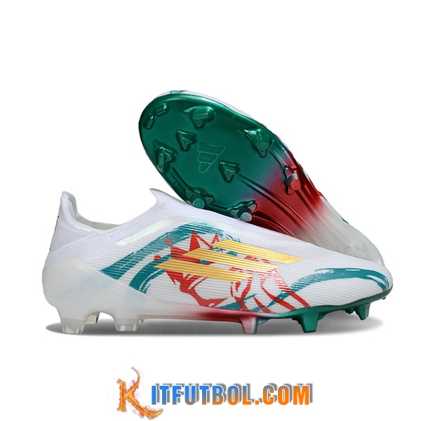 Adidas Botas De Fútbol F50 Elite Laceless FG Blanco/Verde/Amarillo/Rojo