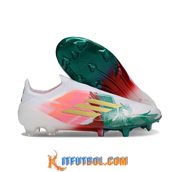 Adidas Botas De Fútbol F50 Elite Laceless FG Blanco/Rosa/Verde/Amarillo -02