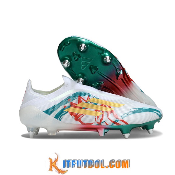 Adidas Botas De Fútbol F50 Elite Laceless SG Blanco/Verde/Amarillo/Rojo -02