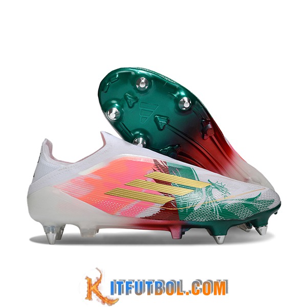 Adidas Botas De Fútbol F50 Elite Laceless SG Blanco/Rosa/Verde/Amarillo -02