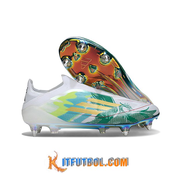 Adidas Botas De Fútbol F50 Elite Laceless SG Blanco/Verde/Amarillo