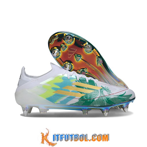 Adidas Botas De Fútbol F50 Elite SG Blanco/Verde/Amarillo