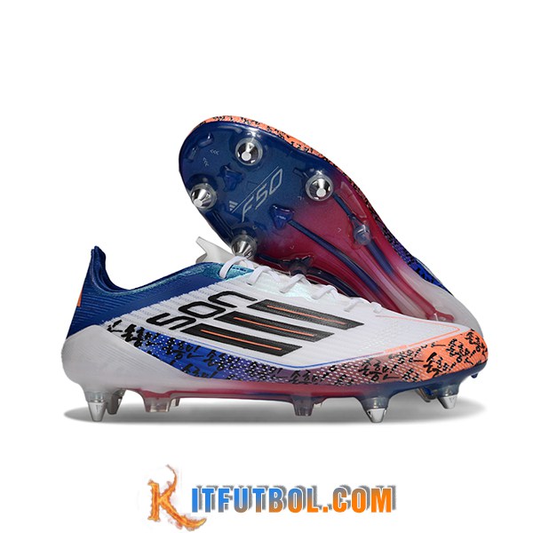 Adidas Botas De Fútbol F50 ELITE SG Blanco/Azul/Naranja/Negro -02