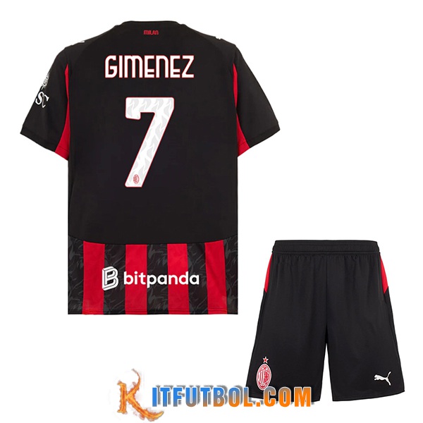 Camisetas De Futbol AC Milan (GIMENEZ #7) Ninos 2025/2026 Primera