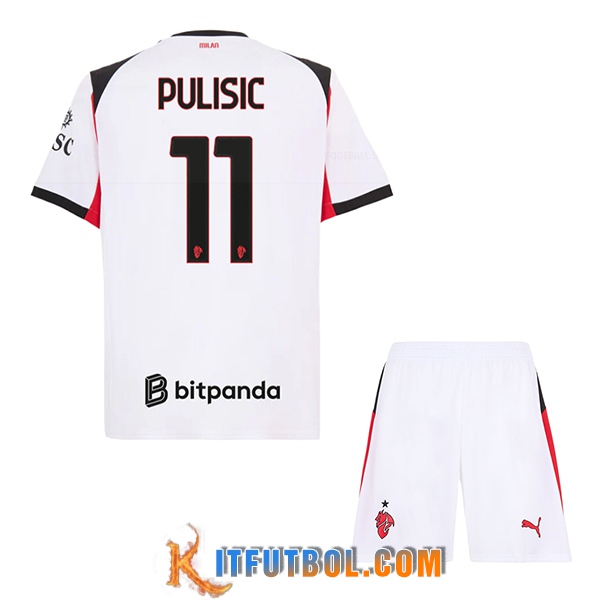 Camisetas De Futbol AC Milan (PULISIC #11) Ninos 2025/2026 Segunda