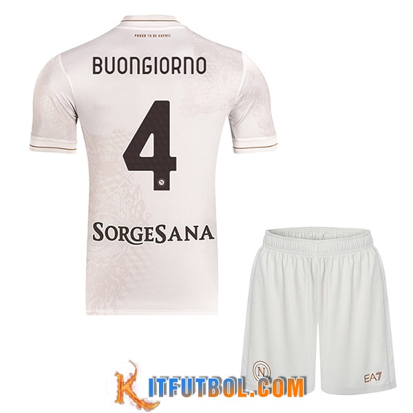 Camisetas De Futbol SSC Napoli (BUONGIORNO #4) Ninos 2025/2026 Segunda