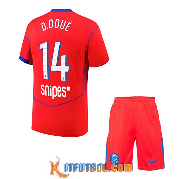 Camisetas De Futbol PSG (D.DOUÉ #14) Ninos 2025/2026 Tercera