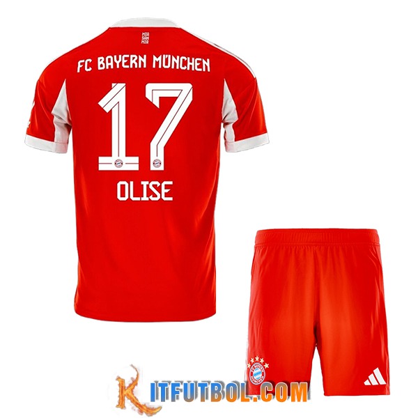 Camisetas De Futbol Bayern Munich (OLISE #17) Ninos 2025/2026 Primera