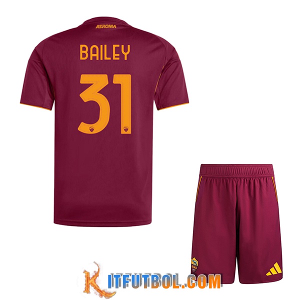 Camisetas De Futbol AS Roma (BAILEY #31) Ninos 2025/2026 Primera
