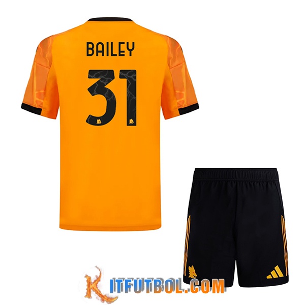 Camisetas De Futbol AS Roma (BAILEY #31) Ninos 2025/2026 Segunda