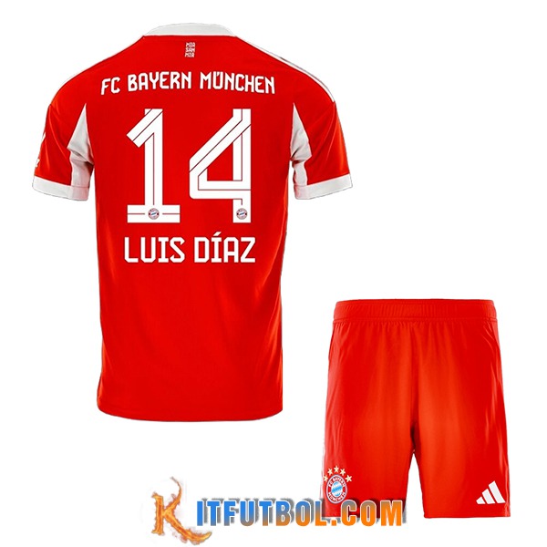 Camisetas De Futbol Bayern Munich (LUIS DÍAZ #14) Ninos 2025/2026 Primera