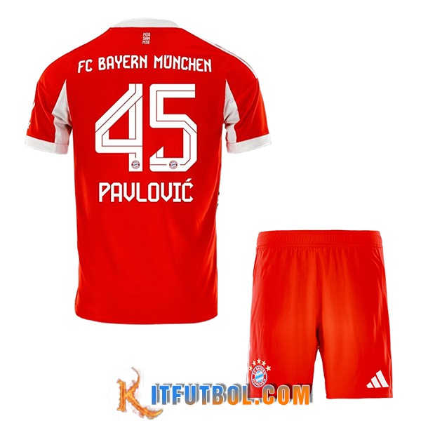 Camisetas De Futbol Bayern Munich (PAVLOVIC #45) Ninos 2025/2026 Primera
