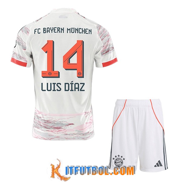 Camisetas De Futbol Bayern Munich (LUIS DÍAZ #14) Ninos 2025/2026 Segunda