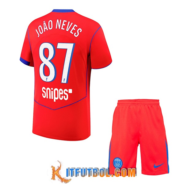 Camisetas De Futbol PSG (JOÃO NEVES #87) Ninos 2025/2026 Tercera
