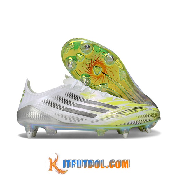 Adidas Botas De Fútbol F50 ELITE SG Blanco/Gris/Amarillo