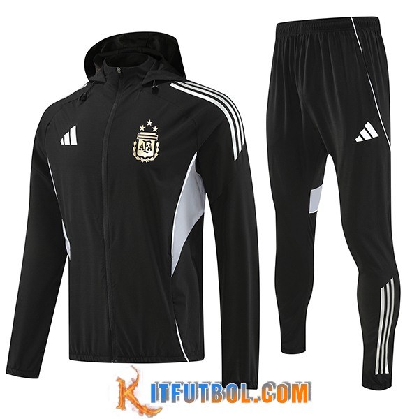 Chaqueta Con Capucha Chandal Rompevientos Argentina Negro/Gris 2025/2026