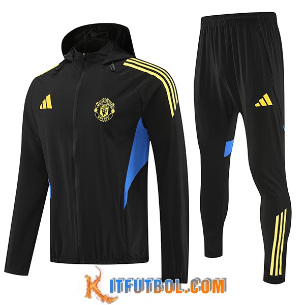 Chaqueta Con Capucha Chandal Rompevientos Manchester United Negro/Amarillo/Azul 2025/2026