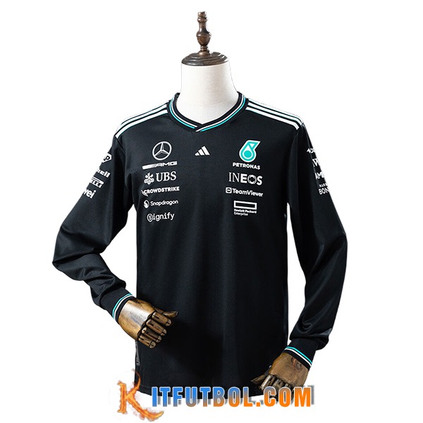 Manga Larga F1 Mercedes Benz Team Negro/Blanco 2025