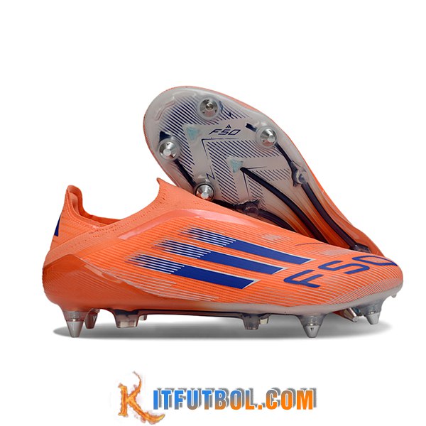 Adidas Botas De Fútbol F50 Elite Laceless SG Naranja/Azul -03