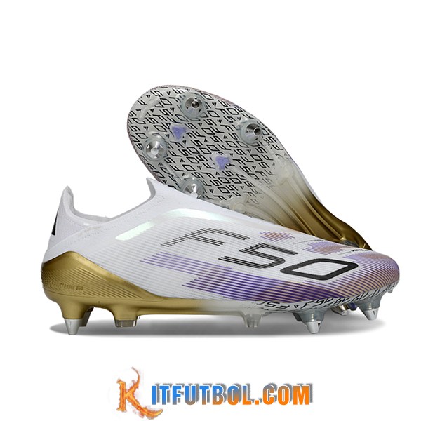 Adidas Botas De Fútbol F50 Elite Laceless SG Blanco/Violeta/Amarillo