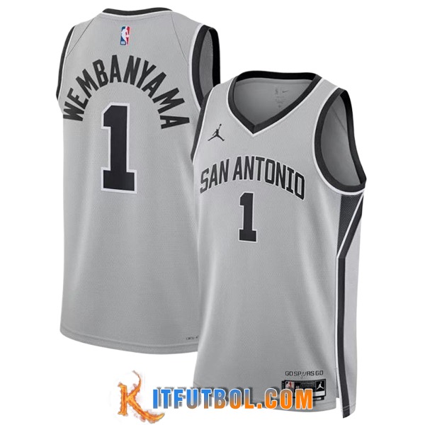 Camisetas NBA San Antonio Spurs (WEMBANYAMA #1) 2025/26 Gris/Negro -02