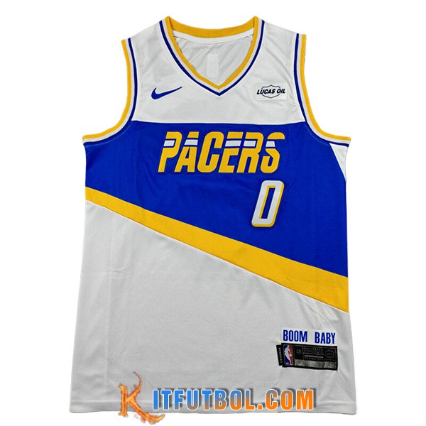 Camisetas NBA Indiana Pacers (HALIBURTON #0) 2025/26 Blanco/Azul/Amarillo