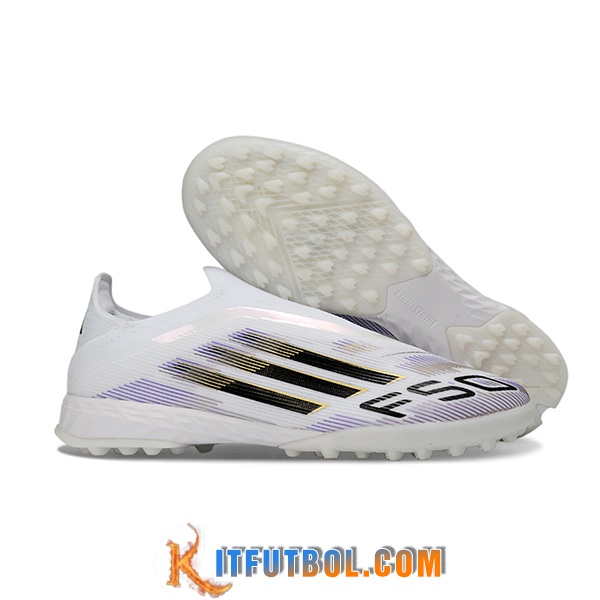 Adidas Botas De Fútbol F50 Pro Laceless TF Blanco/Negro/Violeta